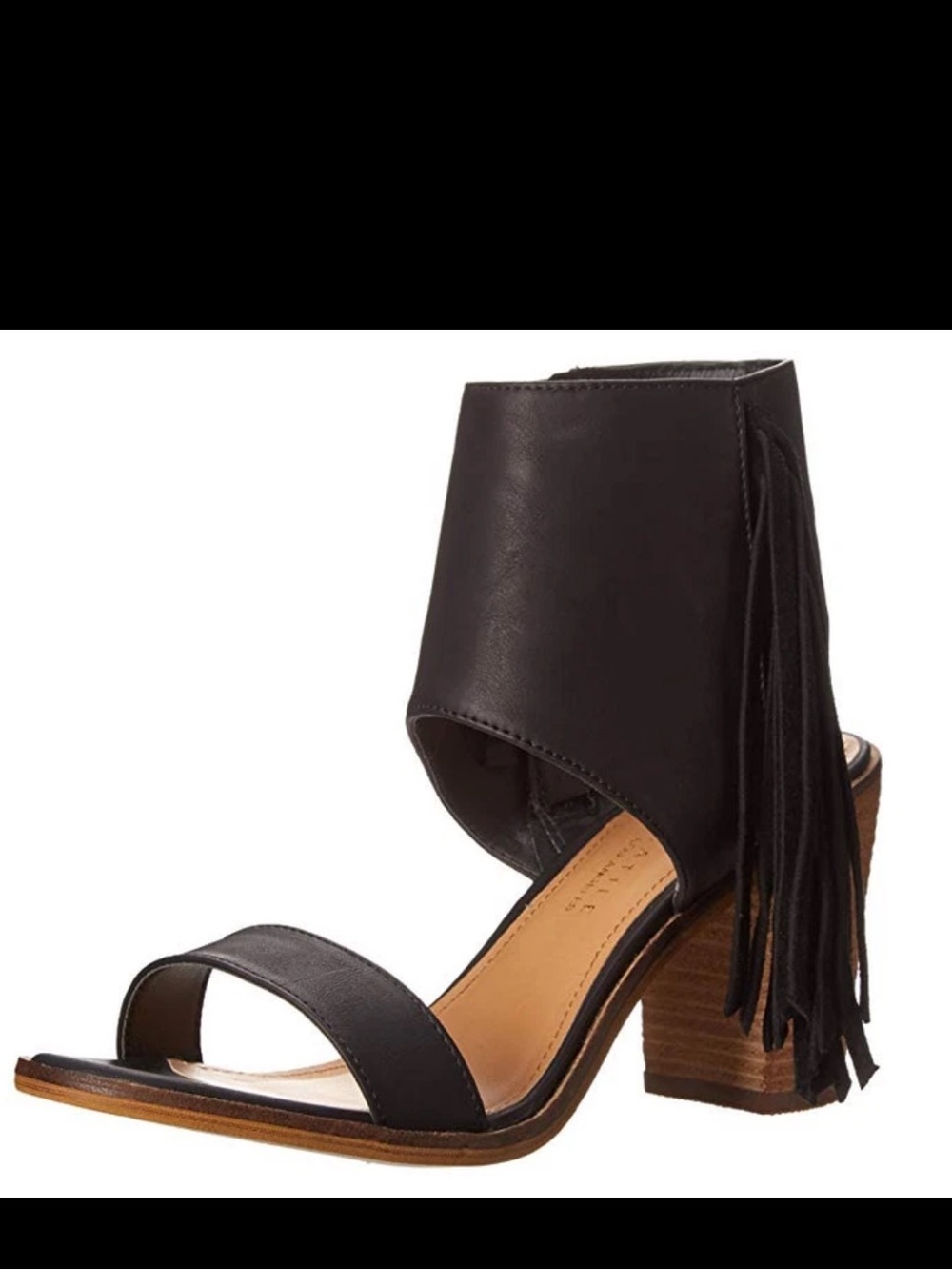 Very Volatile Black Fringe Block Heel Sandals - Picture 2 of 5